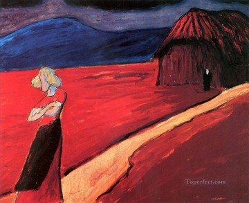 表現主義 Painting - 赤い服を着た女 マリアンヌ・フォン・ウェアフキン 表現主義